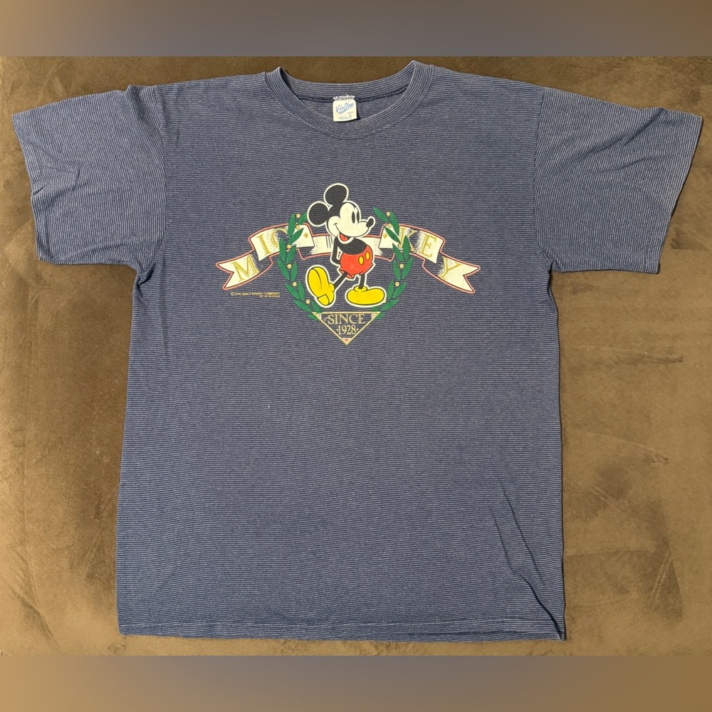 Vintage Velva Sheen Walt Disney Company Mickey Mouse Blue Striped Shirt L